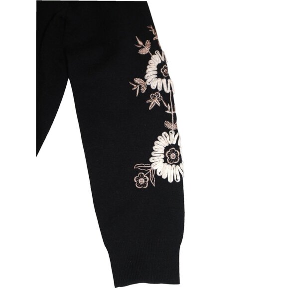 Floral Embroidered Zip Cardigan Black Bomber Grannycore Soft Classic - Picture 6 of 9